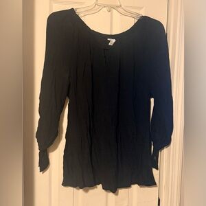 Women’s Plus Cato 18/20 Black Gauze 3/4 Tie Sleeve Keyhole Neckline Blouse Shirt